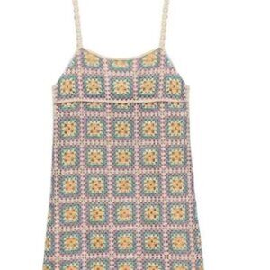 Crochet Multicolor Granny Square Sleeveless Mini Dress